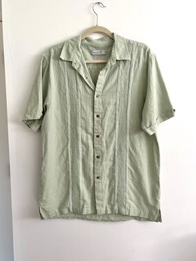 Mojito Collection Men’s Light Green Embroidered Short-Sleeve Linen Shirt